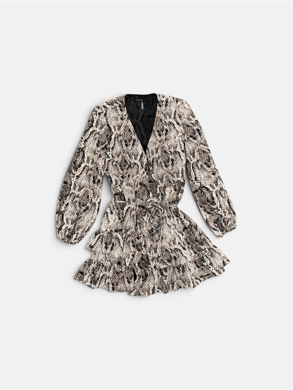 1. State Snake-Print Wrap Mini Dress - Neutral Brown & Cream Size 8